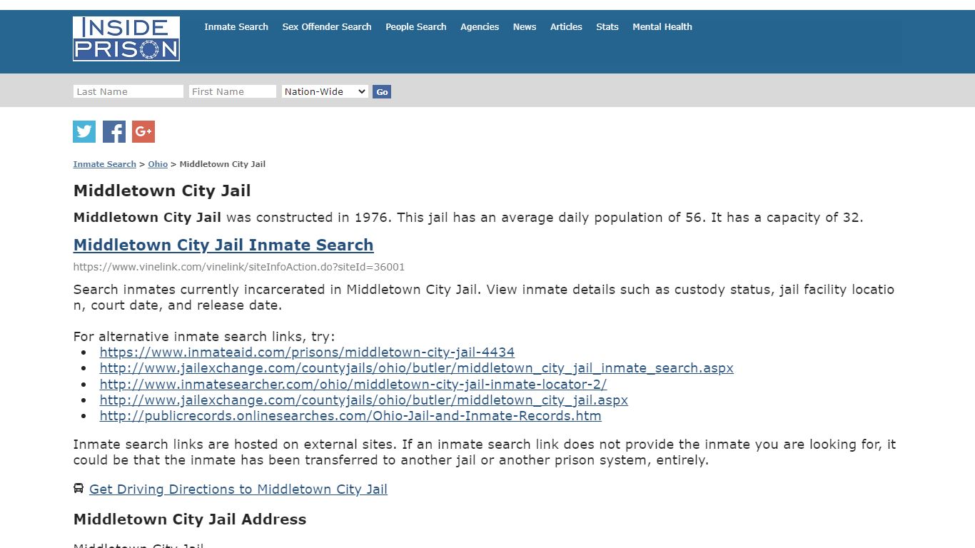 Middletown City Jail - Ohio - Inmate Search - Inside Prison